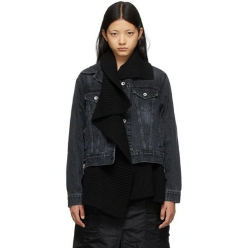 Sacai Hybrid Knitted Wool Cardigan Denim Jacket In Black 3 Large